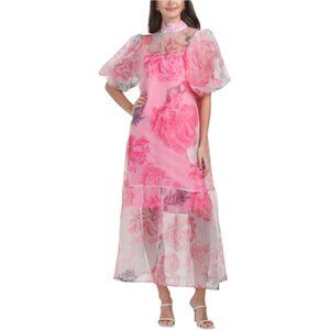 NANCY YANG Puff Sleeve Drop Hem Dress